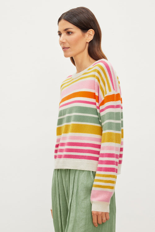ANNY CASHMERE STRIPED CREW NECK SWEATER