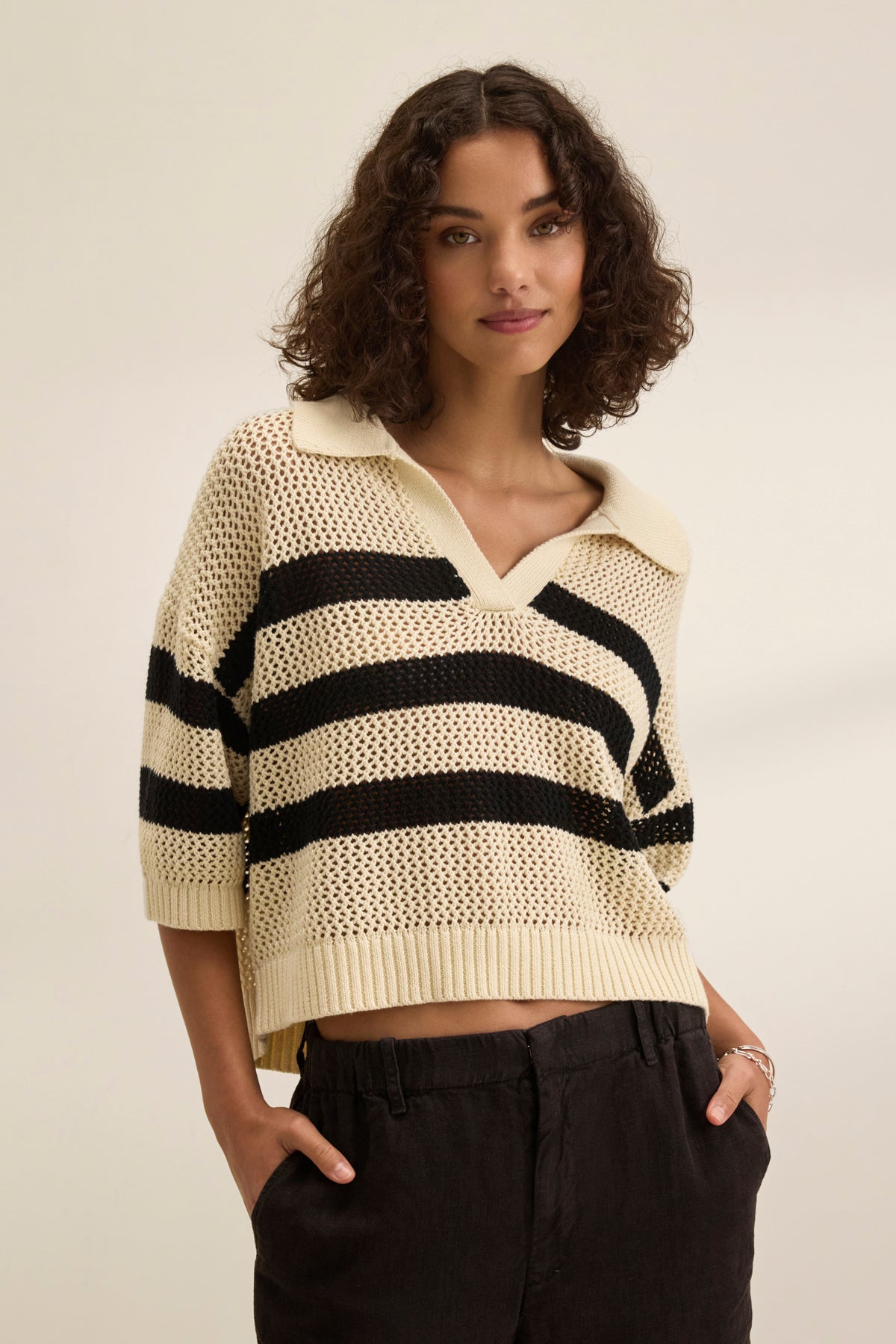 YORK COTTON CASHMERE MESH SWEATER POLO