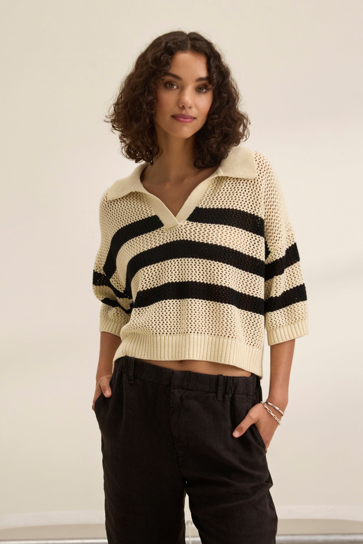 YORK COTTON CASHMERE MESH SWEATER POLO
