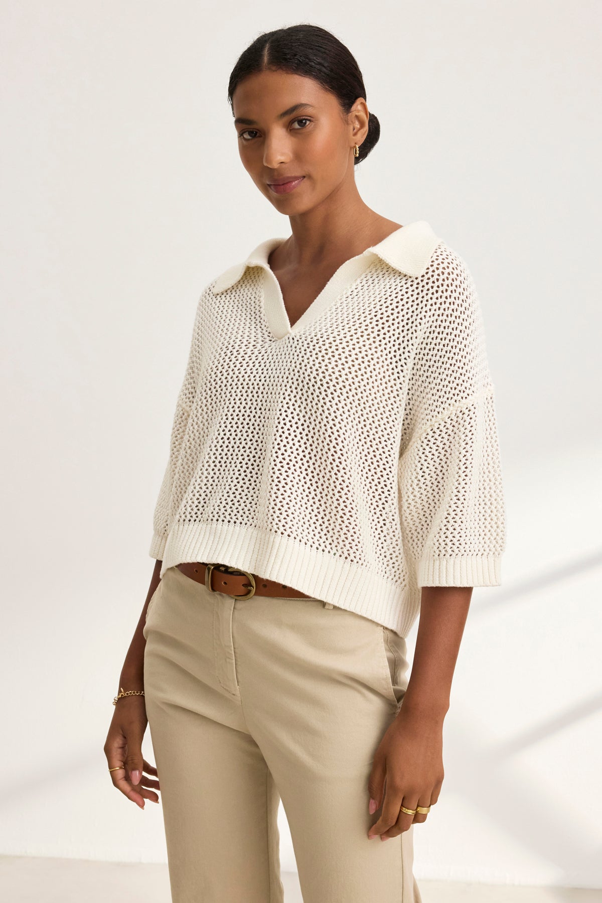 YORK COTTON CASHMERE MESH SWEATER POLO