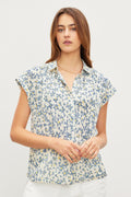 PAULETTE FLORAL BUTTON FRONT TOP